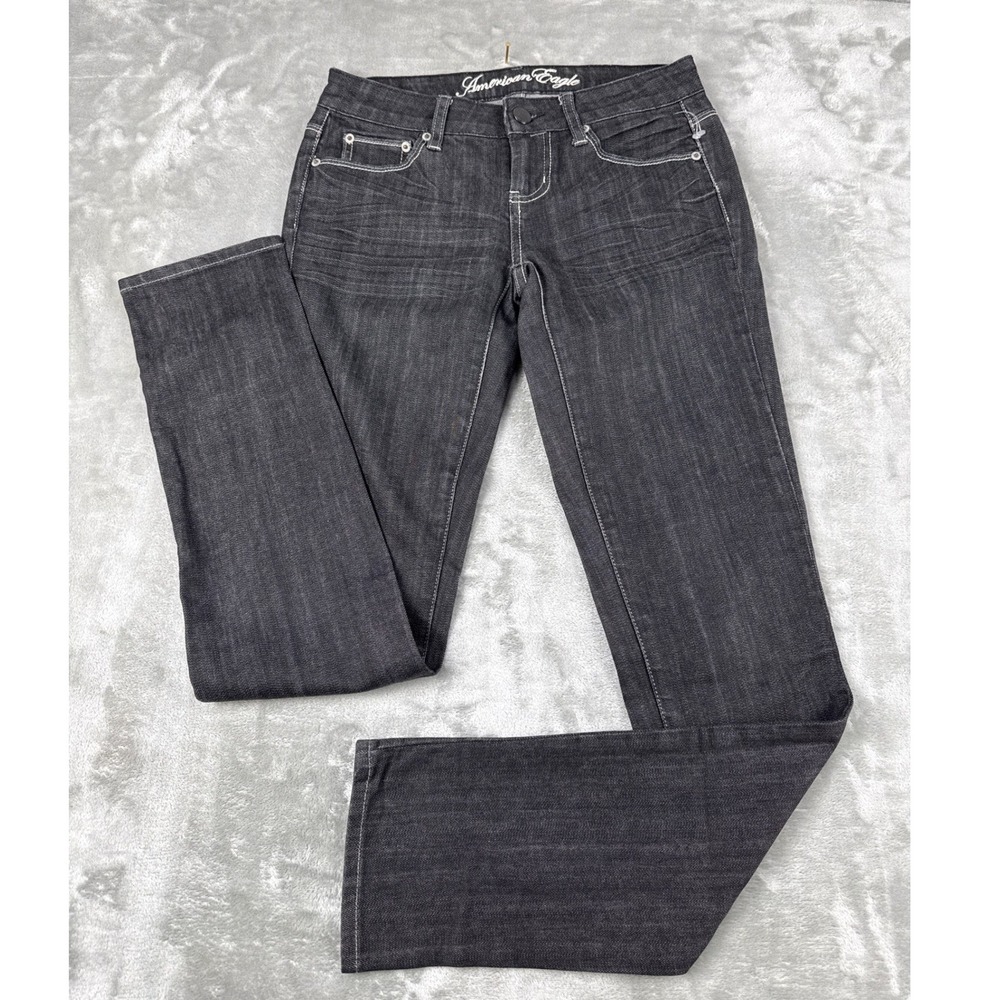 American Eagle Womens Low Rise Skinny Jeans Charcoal Grey Contrast Stitch Size 2